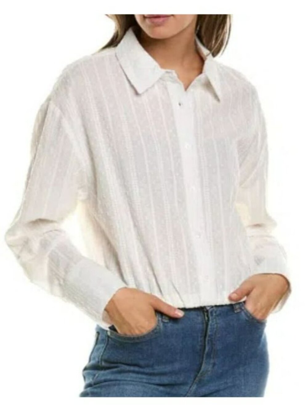 Oat New York Womens Sheer White Floral Embroidered Long-Sleeve Shirt Size L
